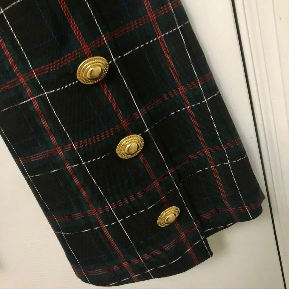 JB by Julie Brown Pants Cropped Plaid Printed Button Details Sailor Black Red 4